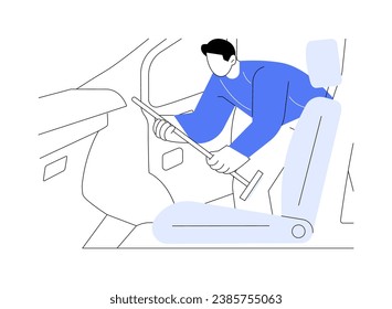 Interior cleaning abstract concept vector illustration. Car wash service worker vacuuming car, professional personal transport maintenance, detailing center, clean the surface abstract metaphor.