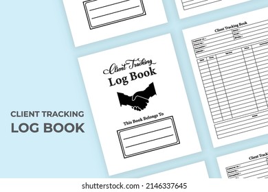 Interior of a client tracking journal. Business client information and service tracking notebook interior. Interior of a logbook. Business and office essential client tracking journal template.