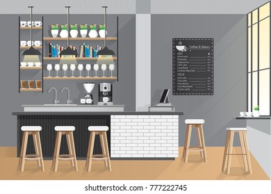 Interior of coffee shop modern loft style. Vector Illustration.