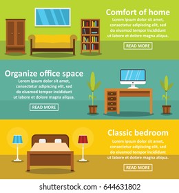 Interior comfort banner horizontal concept set. Flat illustration of 3 interior comfort vector banner horizontal concepts for web