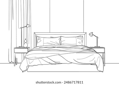 interior contour visualization, 3D illustration, sketch, outline
