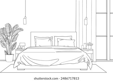 interior contour visualization, 3D illustration, sketch, outline
