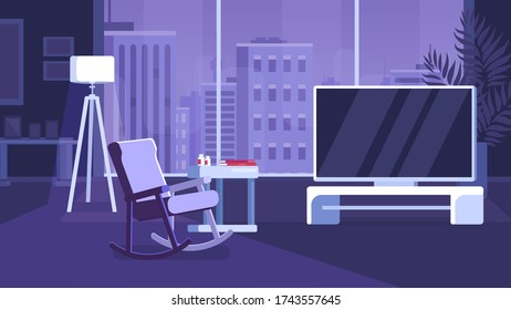 The interior is in cool colors. The apartment is a lonely elderly person who does not have a high income.