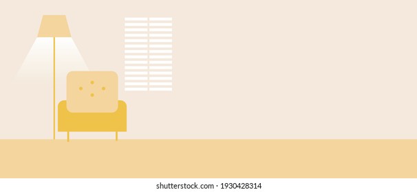 Interior of the copy space room. Monochrome flat vector stock illustration. Armchair, wall with place for text. A room in a house without people. Overlay blank