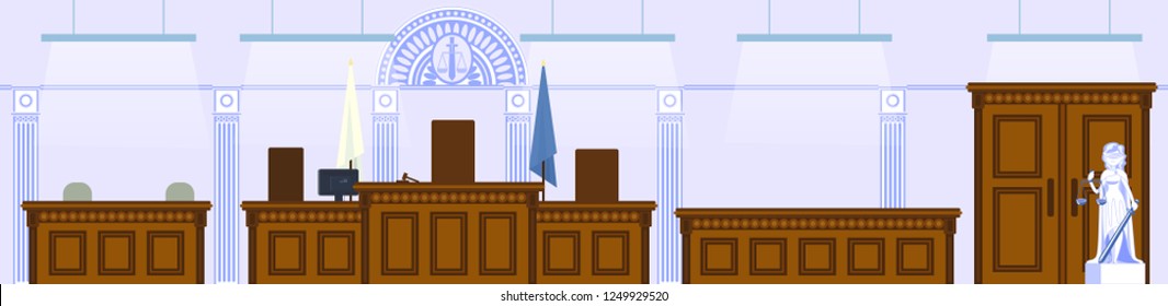 Interior of courtroom. Vector illustration in flat style.