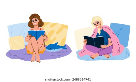 interior cozying up book  vector.  room table, cozy wall, mock house interior cozying up book character. people flat cartoon illustration