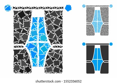 Interior curtains mosaic of uneven items in different sizes and color tinges, based on interior curtains icon. Vector tremulant items are united into mosaic.
