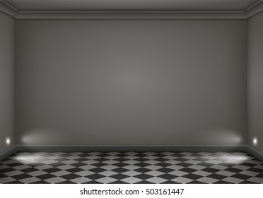 The interior of a dark room with the lower lamps. Vector graphics