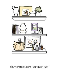 Interior and decor items in dud style. Doodle illustration. Doodles.

