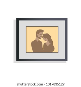 Interior decor, picture of embracing couple, photo with frame and colors, happy moments, decoration of house, vector illustration isolated on white