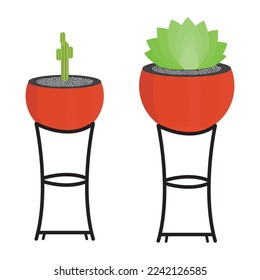 interior decor plant with stand vector illustration