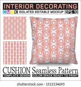 Interior Decorating. Cushion mockup with seamless pattern. Abstract ornamental style in cmyk colors that are trending. Isolated & editable. This pattern can also be used for others.