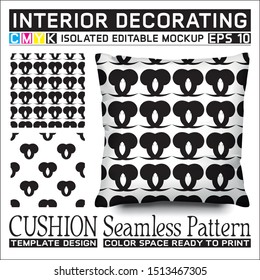 Interior Decorating. Cushion mockup with seamless pattern. Abstract ornamental style in cmyk color space black and white. Isolated and editable. This pattern can also used for other.