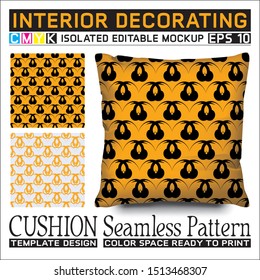 Interior Decorating. Cushion mockup with seamless pattern. Abstract ornamental style in cmyk colors that are trending. Isolated and editable. This pattern can also used for other.