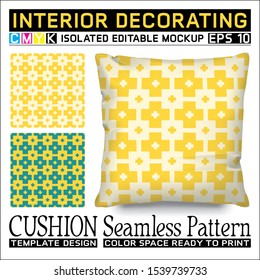 Interior Decorating. Cushion mockup with seamless pattern. Positive symbol or plus sign in cmyk colors that are trending & ready to print. Isolated & editable. This pattern can also used for other.