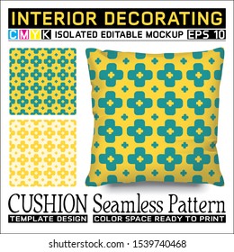 Interior Decorating. Cushion mockup with seamless pattern. Positive symbol or plus sign in cmyk colors that are trending & ready to print. Isolated & editable. This pattern can also used for other.