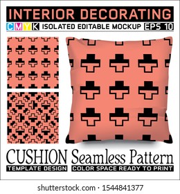 Interior Decorating. Cushion mockup with seamless pattern. Positive symbol or plus sign in cmyk colors that are trending & ready to print. Isolated & editable. This pattern can also used for other.