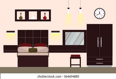 Interior decoration bedroom vector.