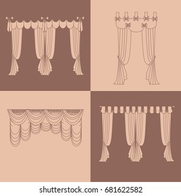 interior decoration design ideas realistic icons collection isolated vector illustration curtains and draperies 