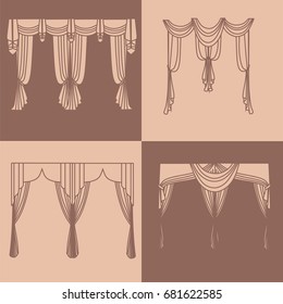 interior decoration design ideas realistic icons collection isolated vector illustration curtains and draperies 