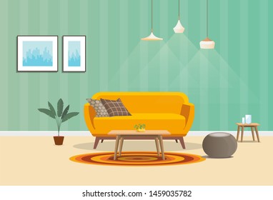 interior decoration flat design blue vintage