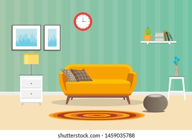 interior decoration flat design blue vintage