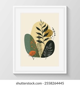 Interior decoration picture frame with abstract botanical, nature, floral. Art design for poster, print, cover, wallpaper, home decoration. Vector illustration.