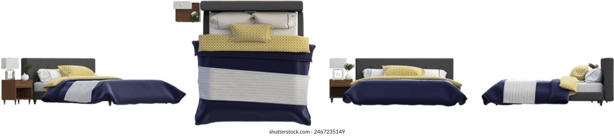 Interior decoration set of luxury bed in 3d rendering