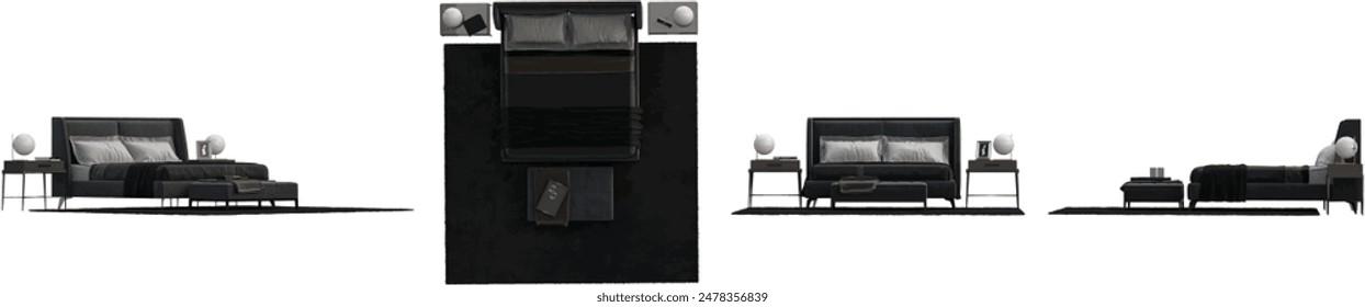 Interior decoration set of luxury bed in 3d rendering