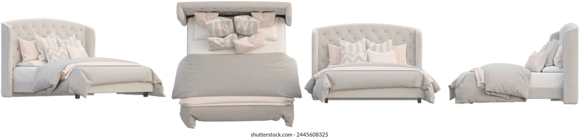 Interior decoration set of luxury bedin 3d rendering