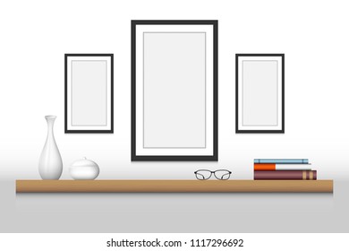 Interior decoration shelf and photo frame., Vector design, Illustration.