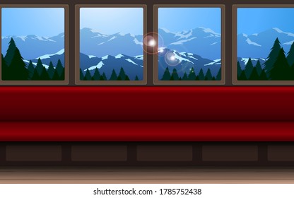 Interior decoration of train on the forest and mountain background