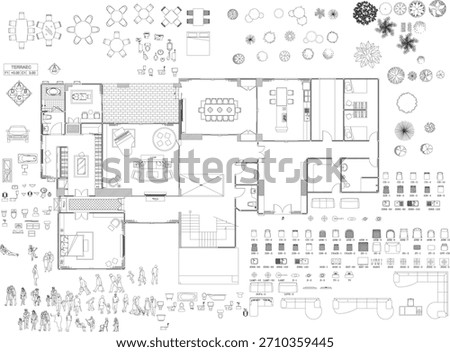 Interior Design 2D Drawing for Residential Furniture Layout and Technical Detail Components