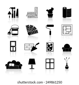 Interior Design And Art Decoration And Room Indoors Improvement Icons Black Set Isolated Vector Illustration