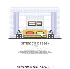 Interior design. Bedroom. Outline vector illustration on a white background.