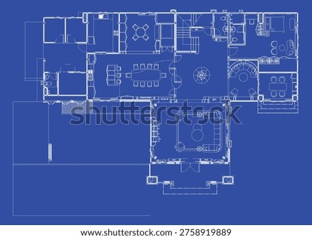 Interior Design Blueprint Layout Plan with Furniture Arrangement