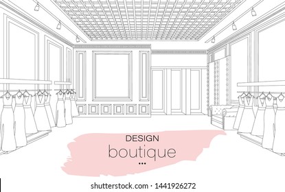 Interior design boutique line art background Vector illustration. Detailed elegant decoration