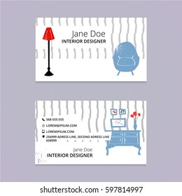 Interior design business card template sketch ink illustration vector EPS10