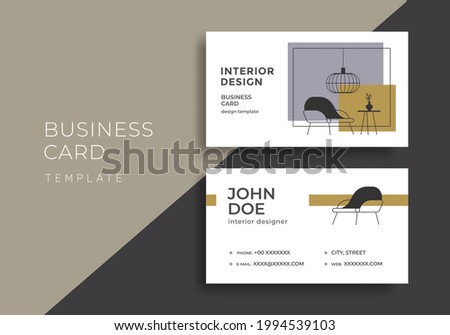 Interior design business card template with armchair and lamp. Furniture company gallery. Vector illustration