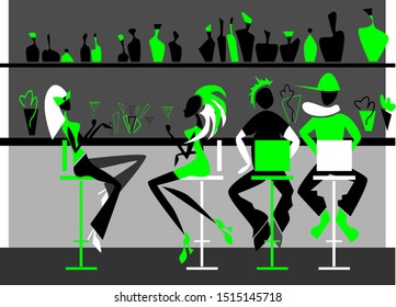 Interior design cololrful vector illustration. Bar scene, party time.