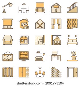 Interior Design colored icons - vector Furniture and Home Decoration modern concept signs