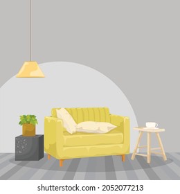 Interior Design Concept with Comfortable Sofa Vector Illustration