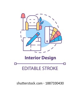 Interior design concept icon. Top careers for creative thinkers. House flipping. Beautiful flat creation idea thin line illustration. Vector isolated outline RGB color drawing. Editable stroke