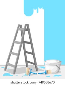 Interior design concept room cluttered with building tools and a sketch drawn on the wall on white background Vector illustration Web site page and mobile app design.