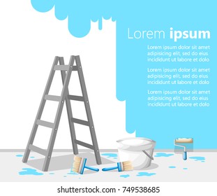 Interior design concept room cluttered with building tools and a sketch drawn on the wall on white background Vector illustration Web site page and mobile app design.
