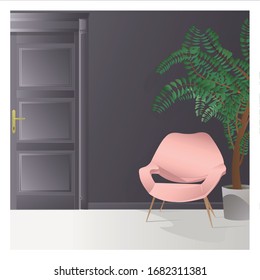 Interior design of dark grey room 