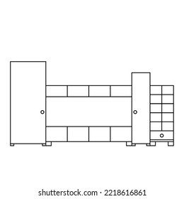 Interior design, decor, show luxury furniture, wooden walk home bedroom, wardrobe, furniture, vector graphic