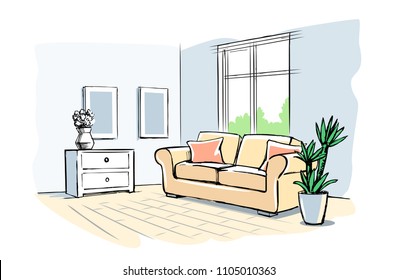 Interior Design doodle. Hand drawn vector sketch