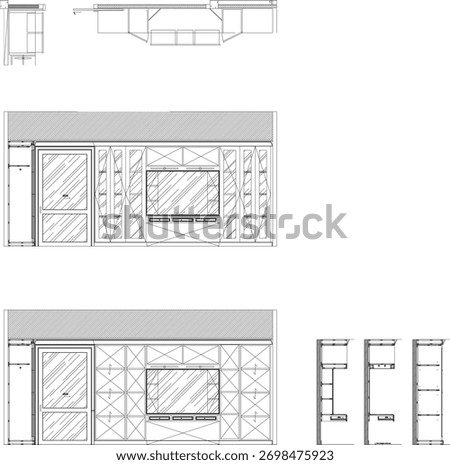 Interior Design Drawing of Display Cabinet and Dressing Table with Built-in Shelves and Cabinet Doors