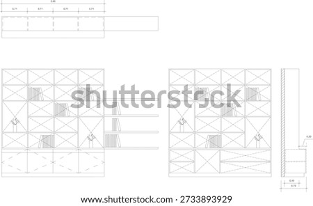 Interior Design Drawing of Enlarged Bookshelf Cabinet Detail for Residential Building